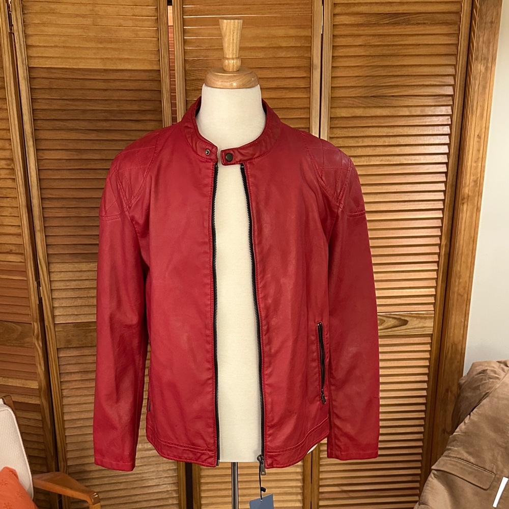 Red Faux Leather Men's Jacket